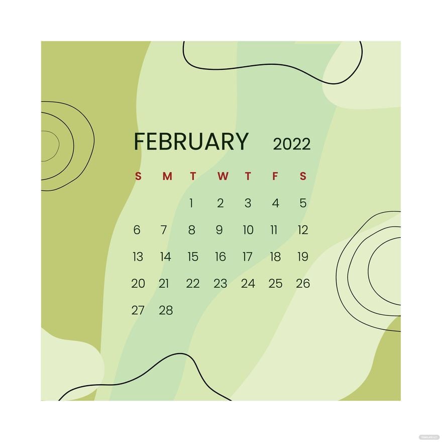 Green February 2022 Calendar Vector