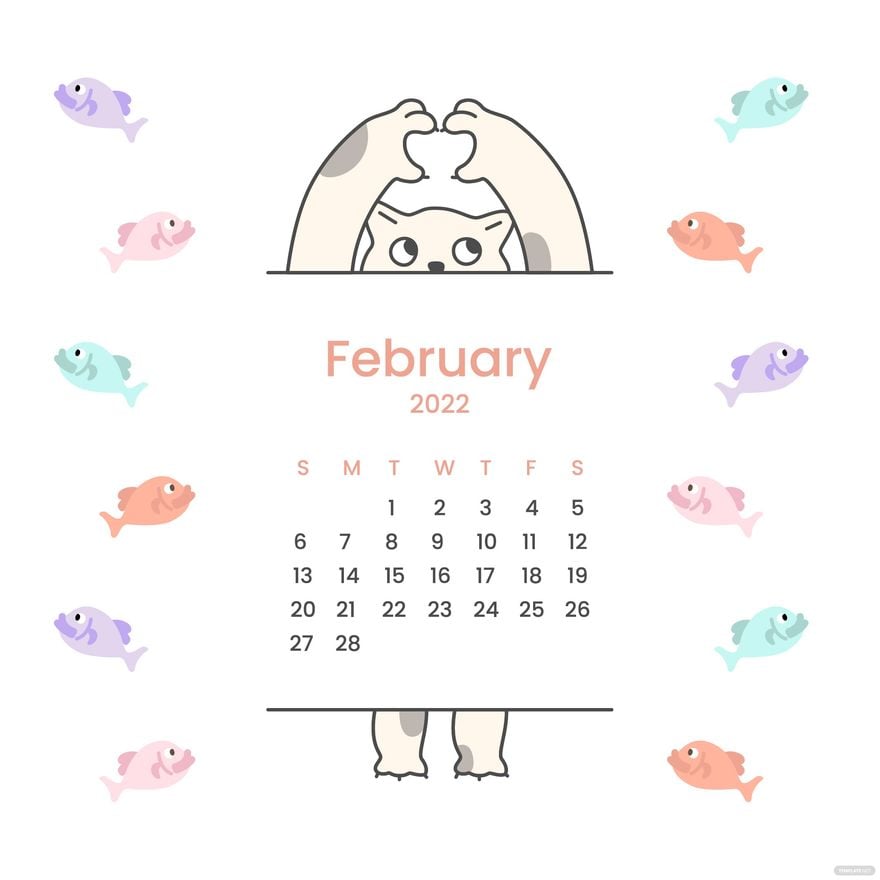 Cartoon February 2022 Calendar Vector in Illustrator, EPS, SVG, JPG, PNG