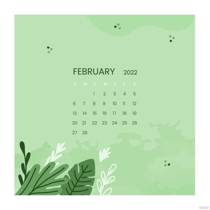 Leaf February 2022 Calendar Vector