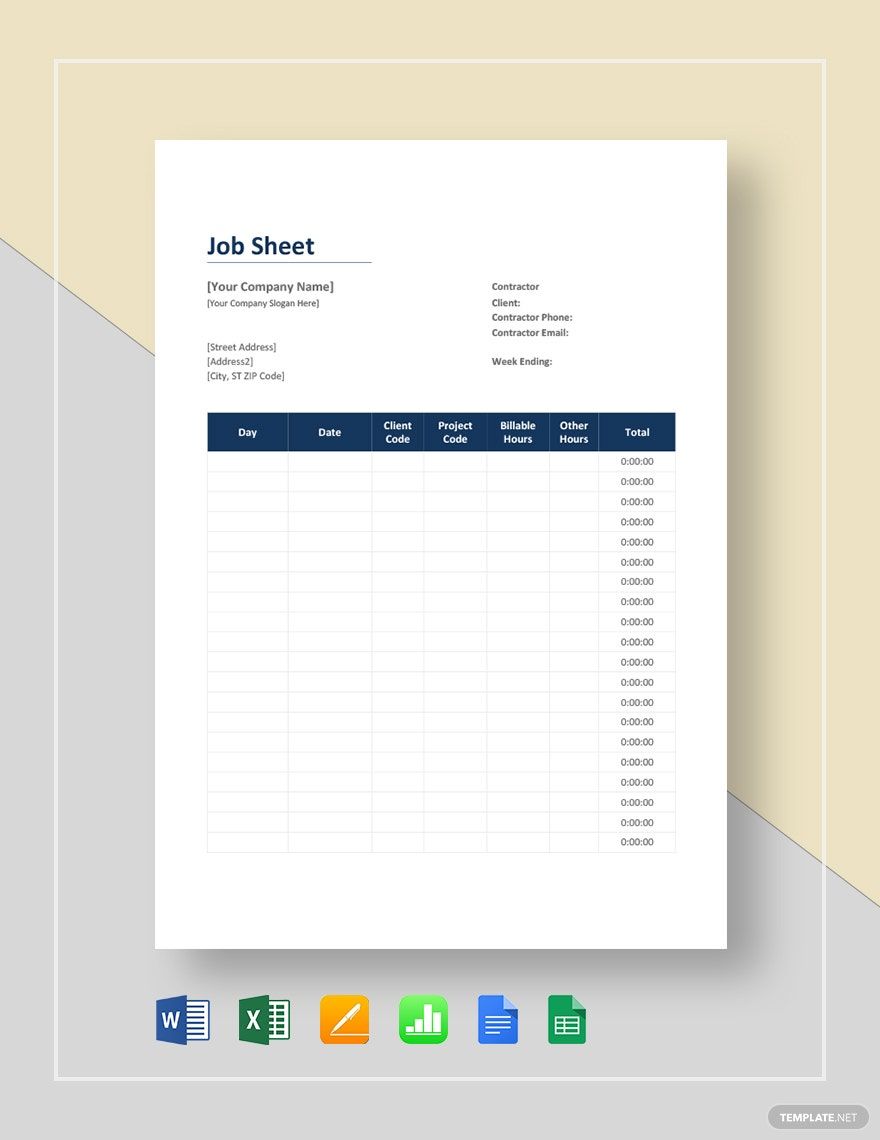 Job Sheet Template in Google Docs, Google Sheets, Excel, Pages, Word, Apple Numbers - Download | Template.net