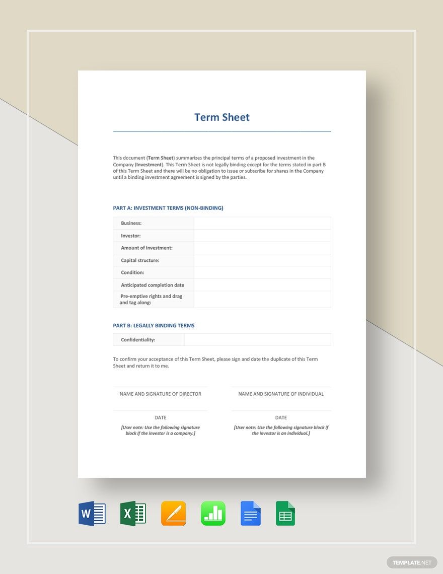 Term Sheet Template in Apple Numbers, Pages, Word, Excel, Google Docs, Google Sheets - Download | Template.net