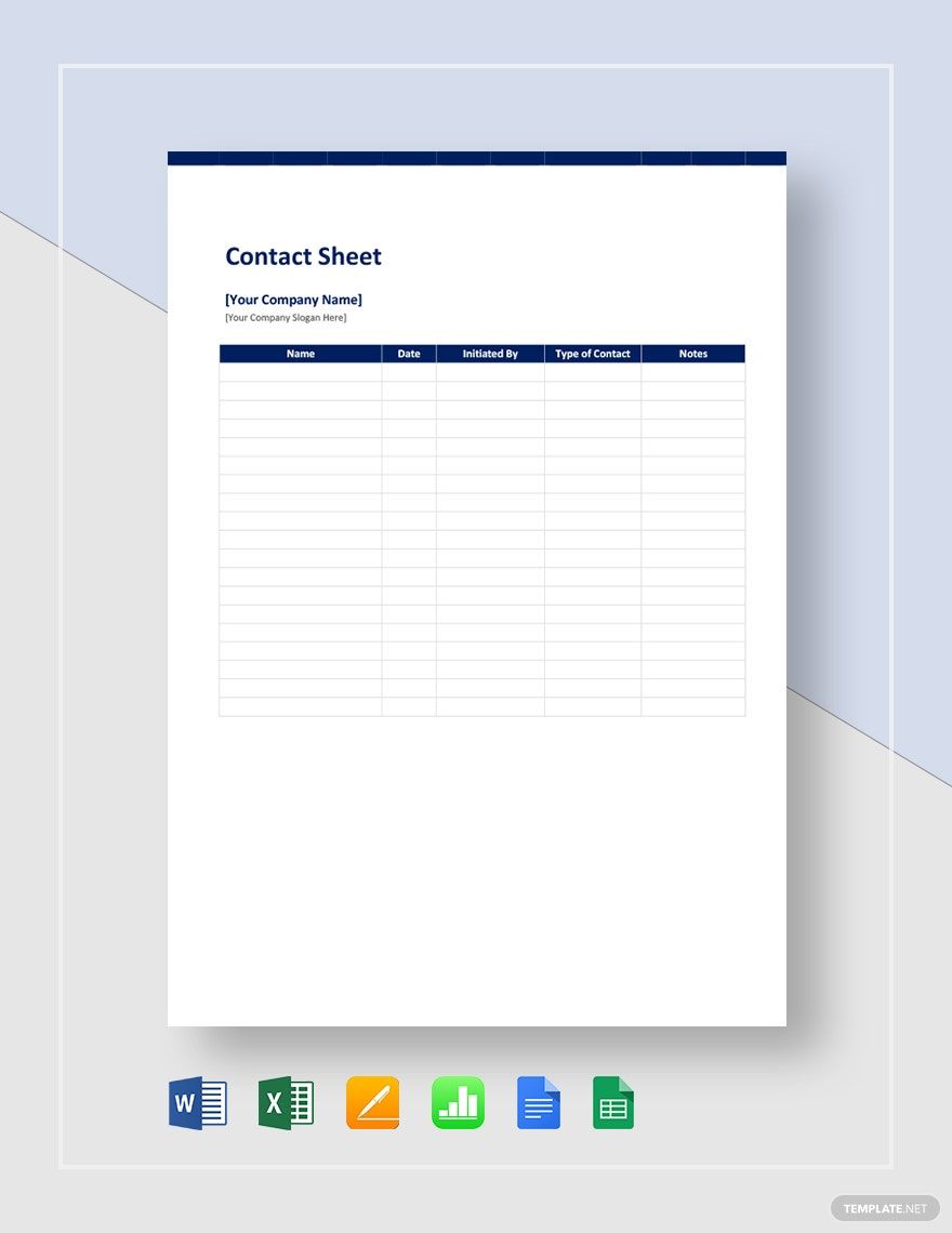 Contact Sheet Template in Word, Google Docs, Excel, Google Sheets, Apple Pages, Apple Numbers