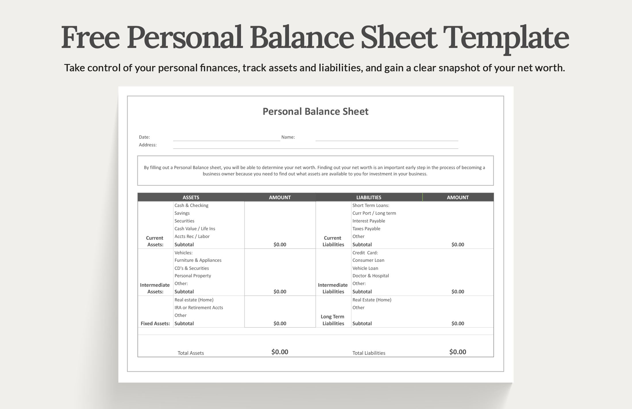 Free Personal Balance Sheet Template Word, Google Docs, Excel, Google