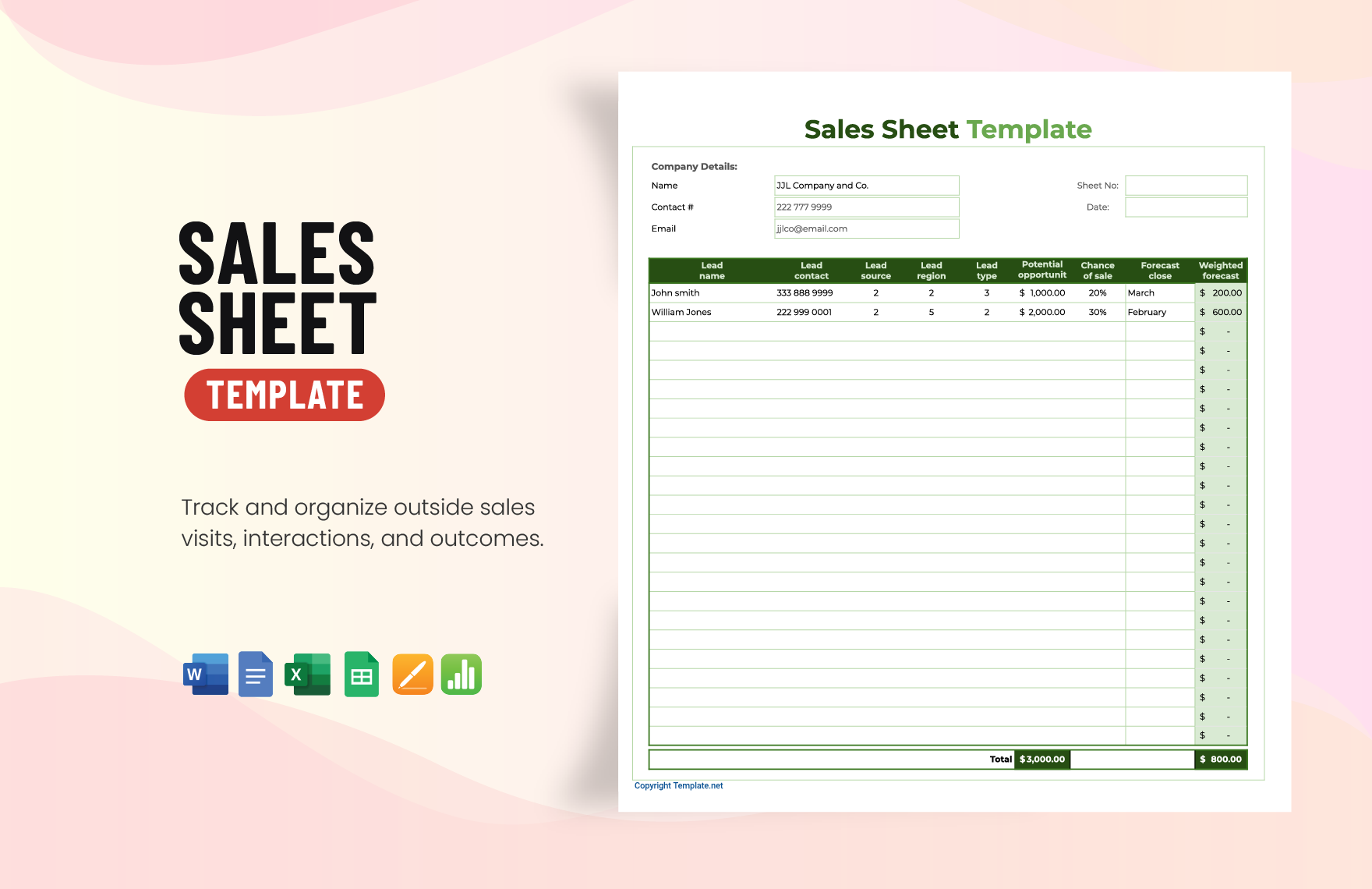 Sales Sheet Template in Word, Google Docs, Excel, Google Sheets, Apple Pages, Apple Numbers