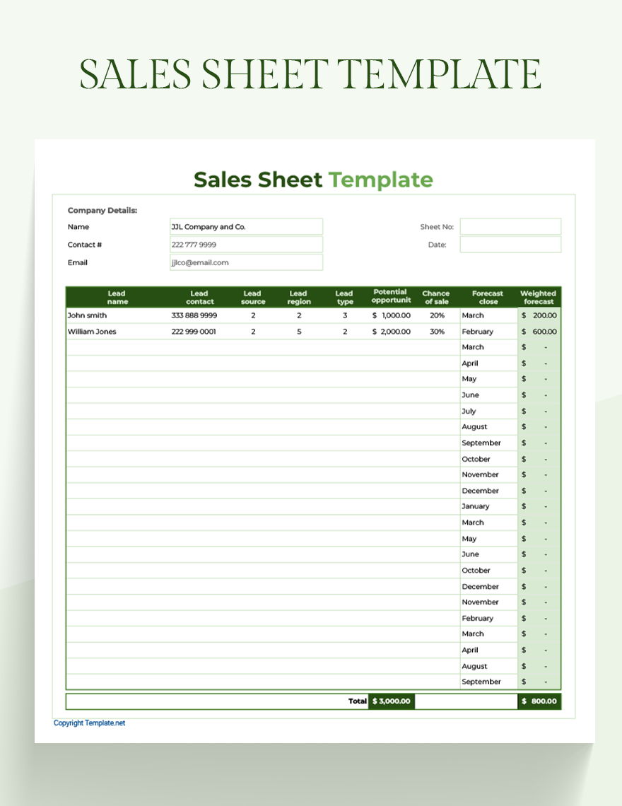 Sales Sheet Template