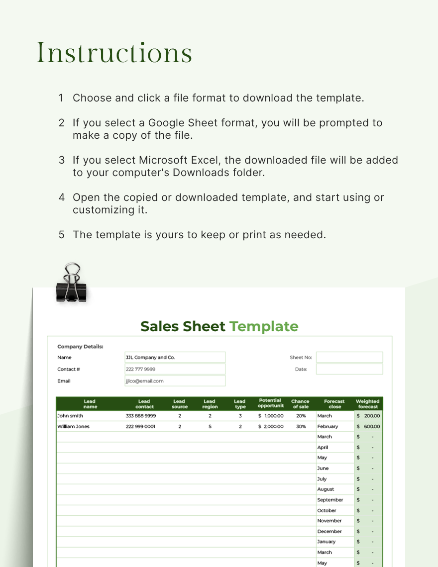 Sales Sheet Template - Google Docs, Google Sheets, Excel, Word, Apple ...