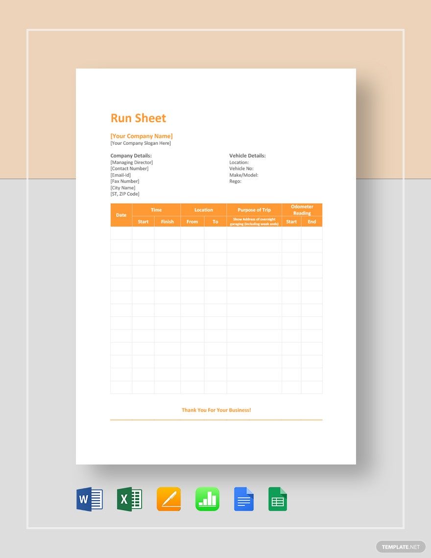 FREE Run Sheet Template Download in Word, Google Docs, Excel, PDF