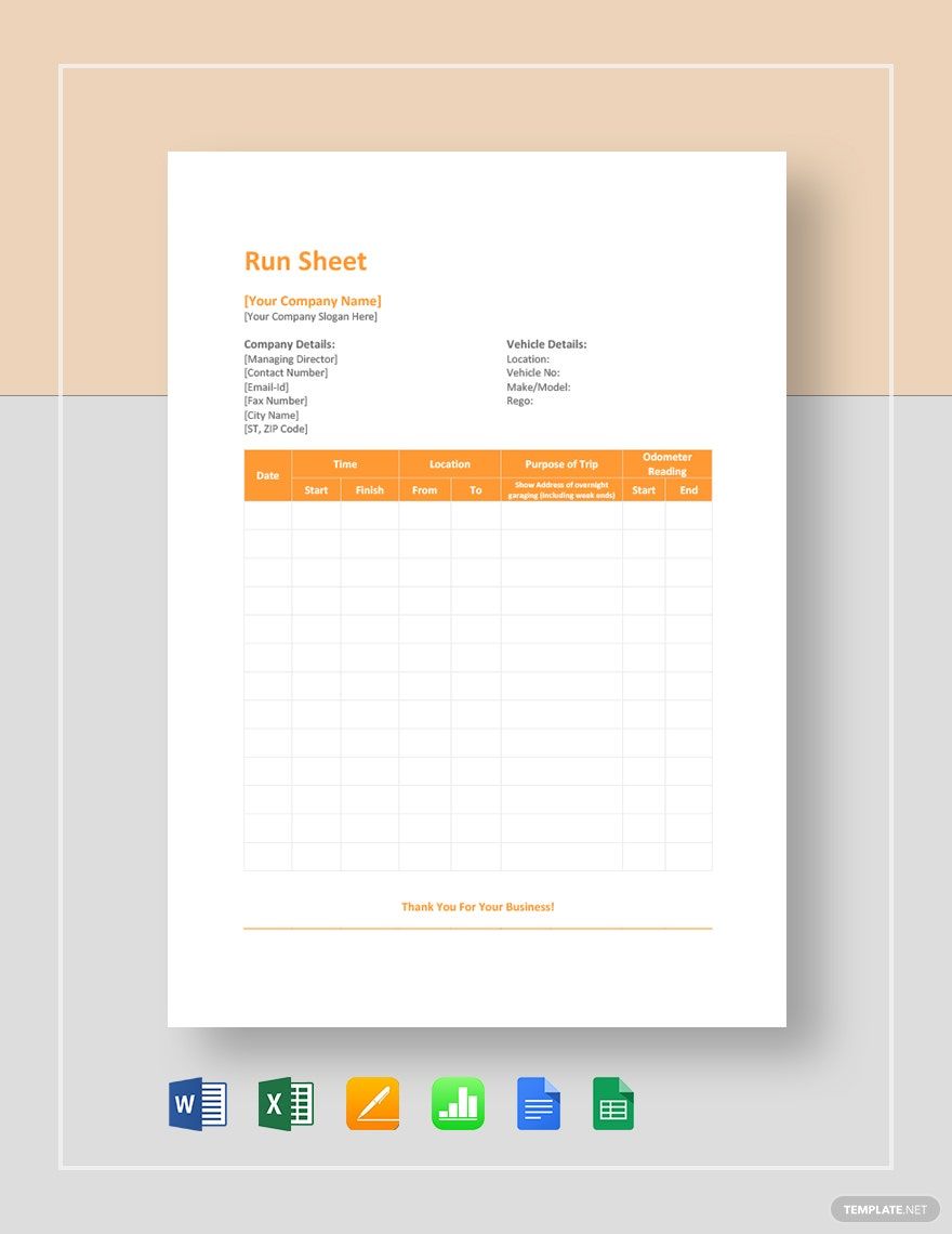 Run Sheet Template in Google Docs, Pages, Apple Numbers, Excel, Word, Google Sheets - Download | Template.net