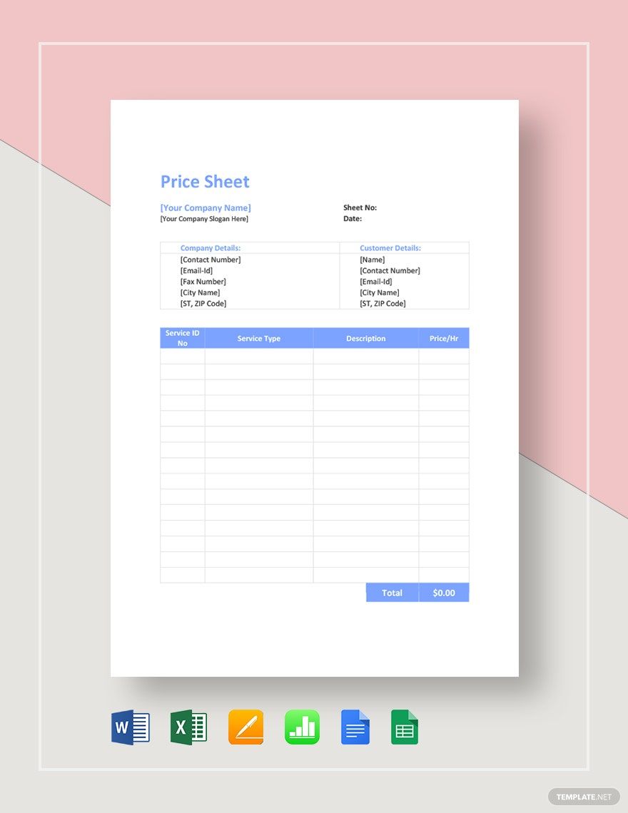 Google Docs Price List Template