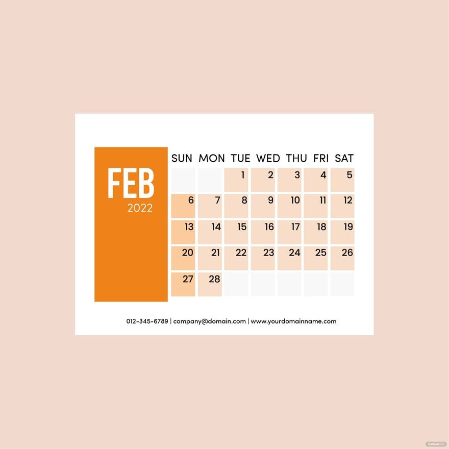 Leaf February 2022 Calendar Vector In Illustrator Eps Png Svg