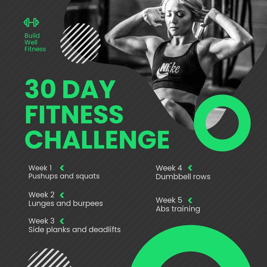 30 Day Fitness Challenge Post, Instagram, Facebook Template