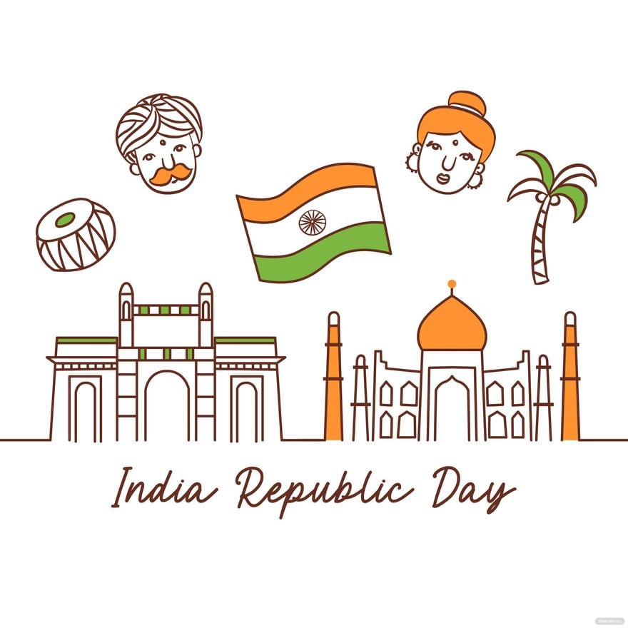 Doodle India Republic Day Vector in Illustrator, EPS, SVG, JPG, PNG