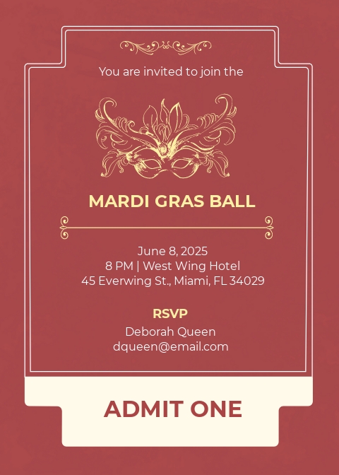 Free Mardi Gras Style Ticket Invitation Template Illustrator Word Outlook Apple Pages PSD 