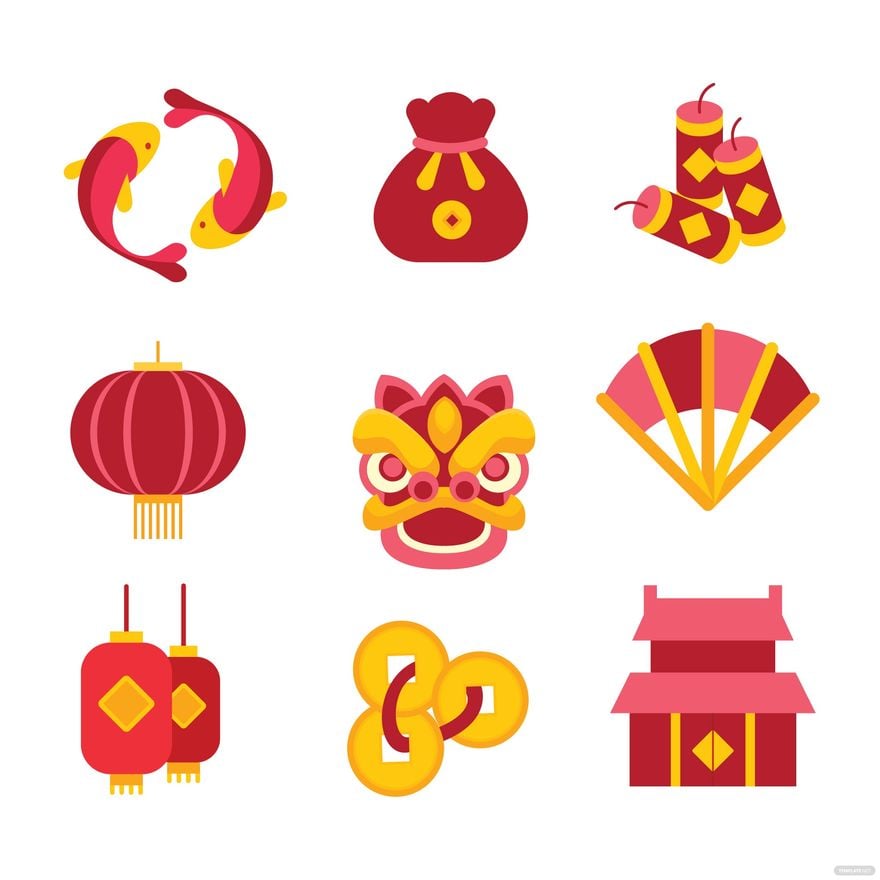Chinese Lunar New Year symbols poster design, Stock vector