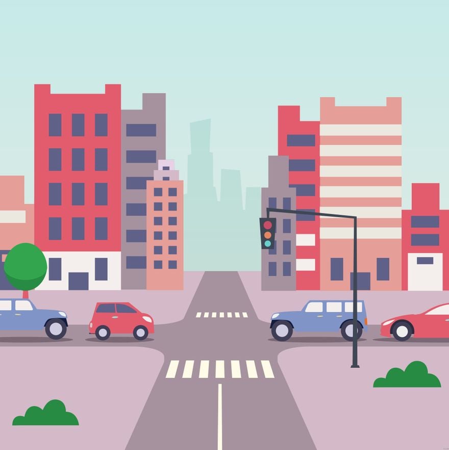 Urban Cross Roads With Cars Illustration