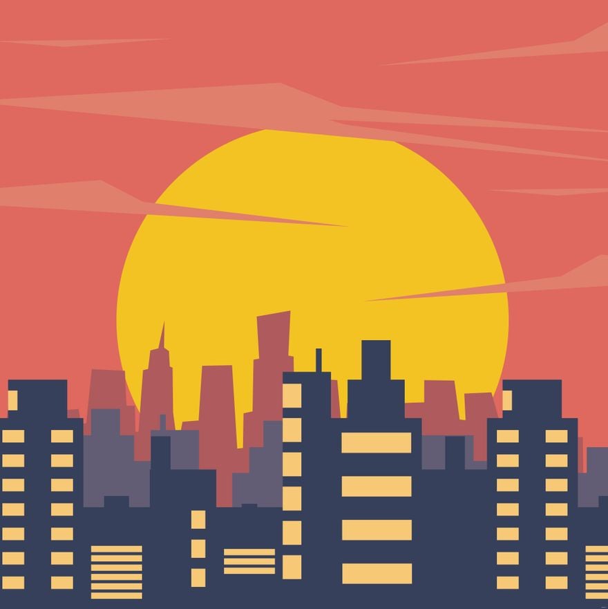 Free City Sunset Illustration in Illustrator, EPS, SVG, JPG, PNG
