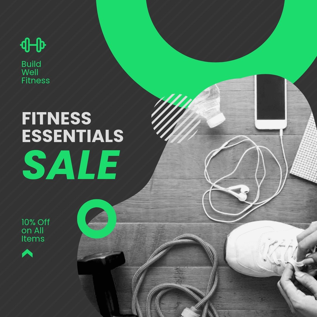 Fitness Essentials Sale Post, Instagram, Facebook Template