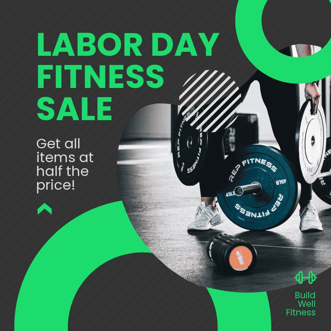 Labor Day Fitness Sale Post, Instagram, Facebook Template