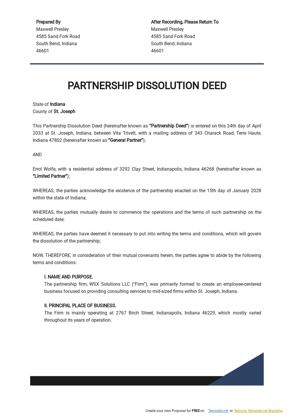 Partnership Dissolution Deed Template
