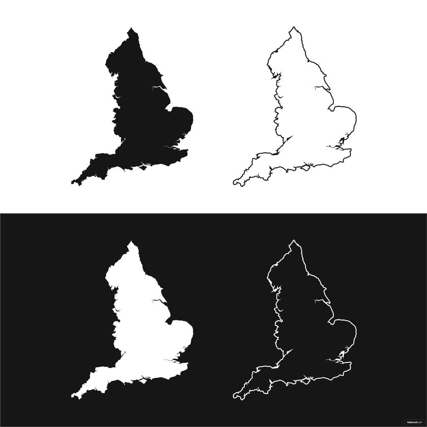 Black And White England Map Vector