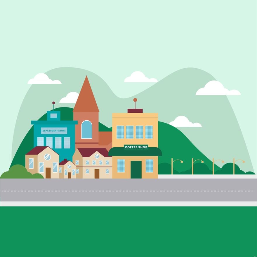 Free Small Town Illustration in Illustrator, EPS, SVG, JPG, PNG