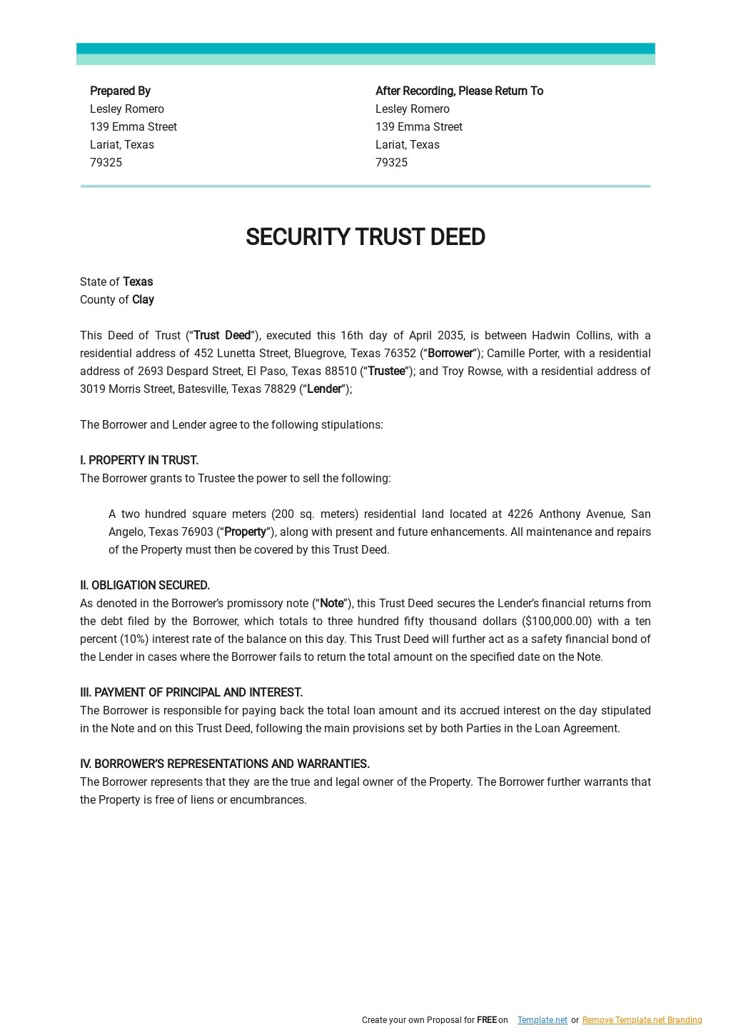 Security Trust Deed Template 