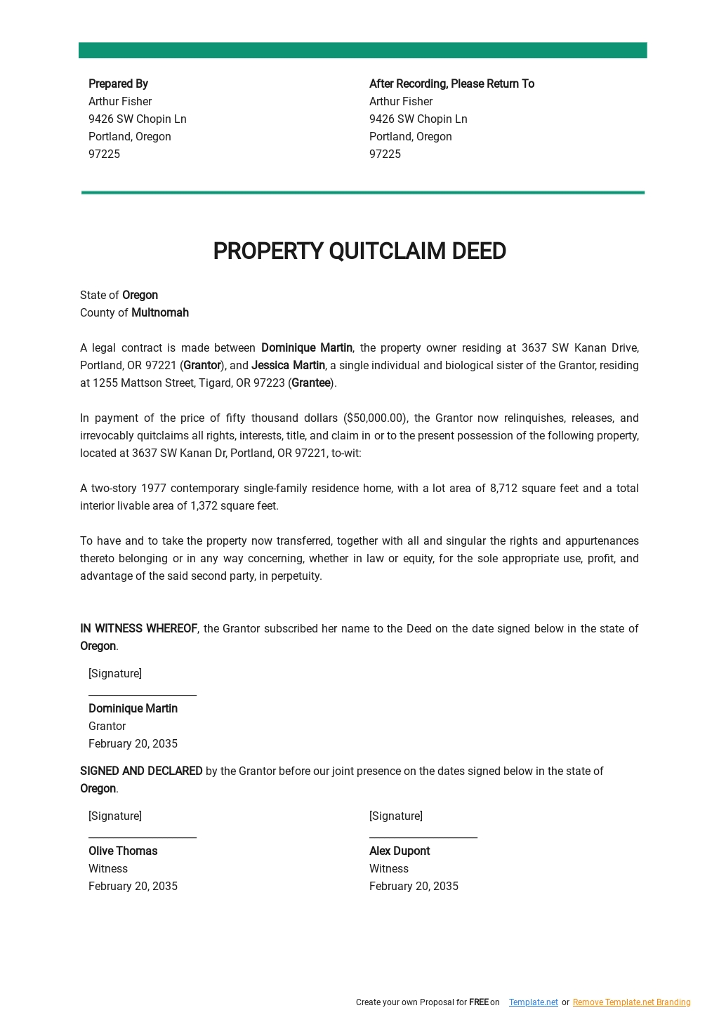 Property Quitclaim Deed Template