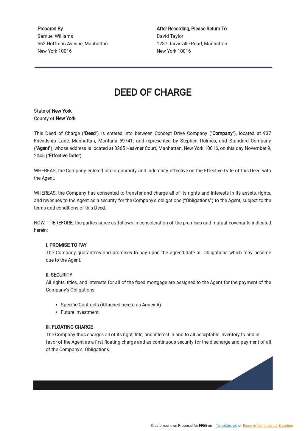 Deed of Charge Template