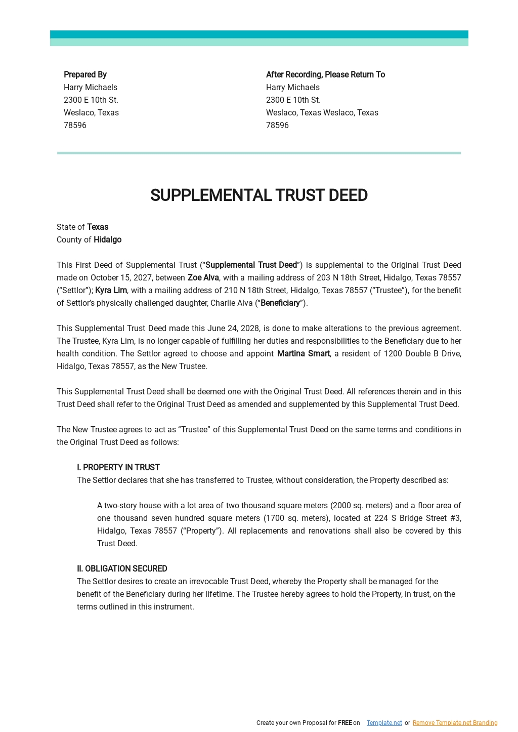 Supplemental Trust Deed Template