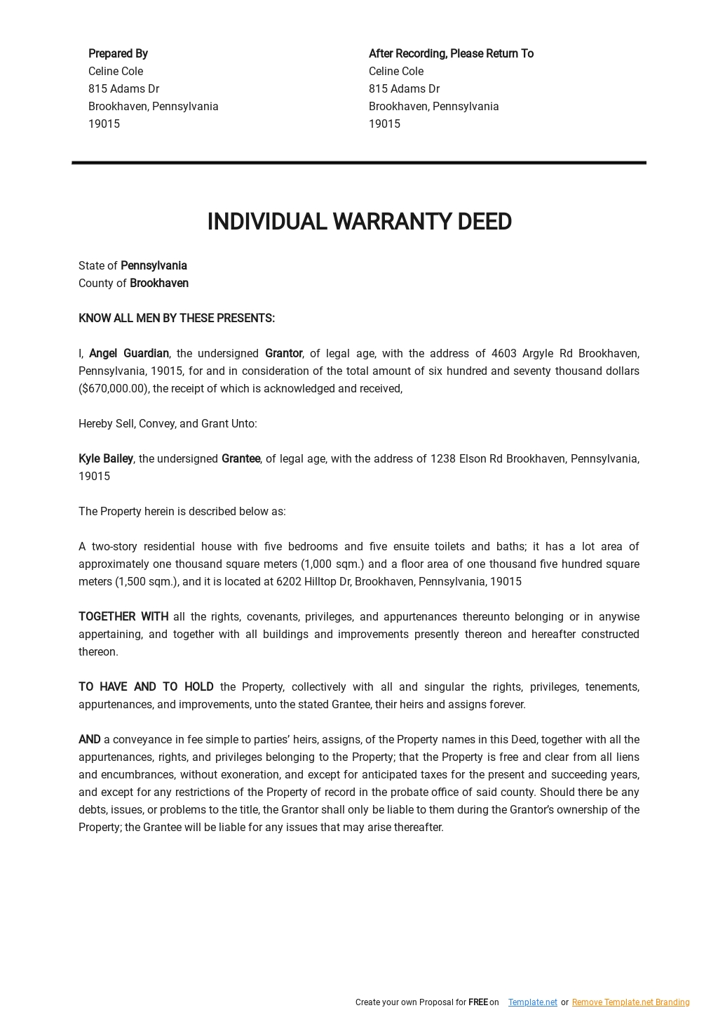 Individual Warranty Deed Template