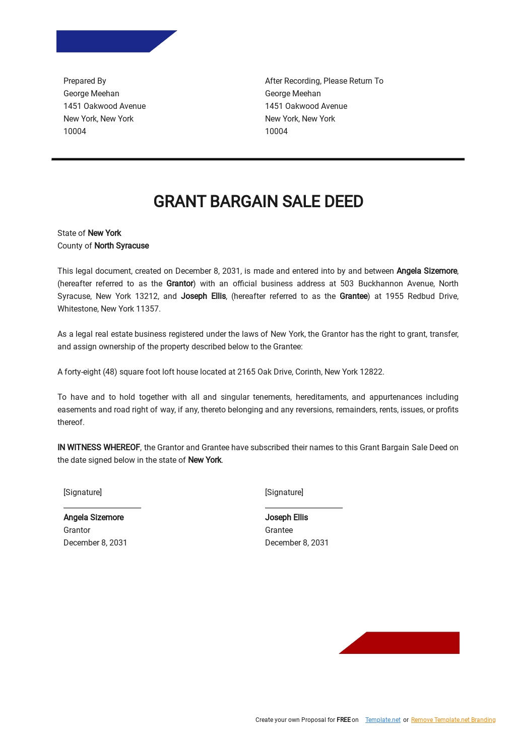 Grant Bargain Sale Deed Template