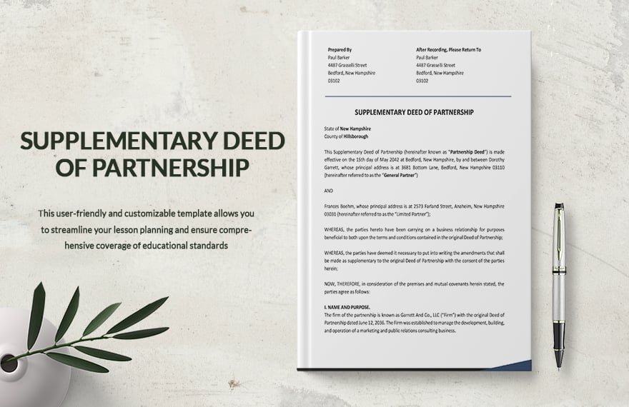 Supplementary Deed of Partnership Template