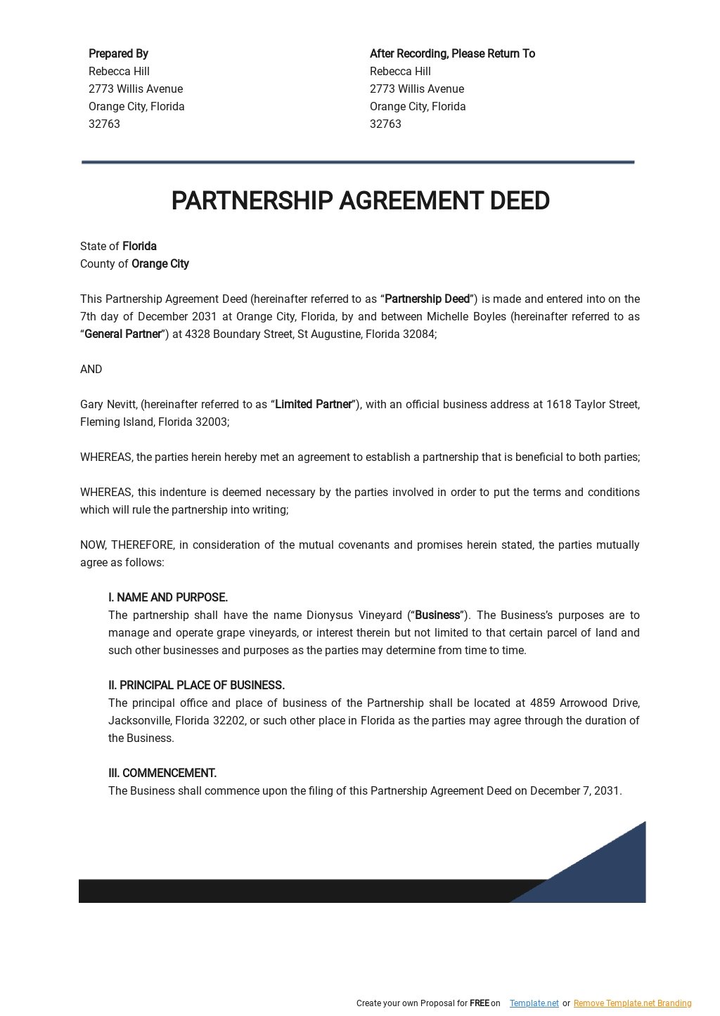 Partnership Agreement Deed Template