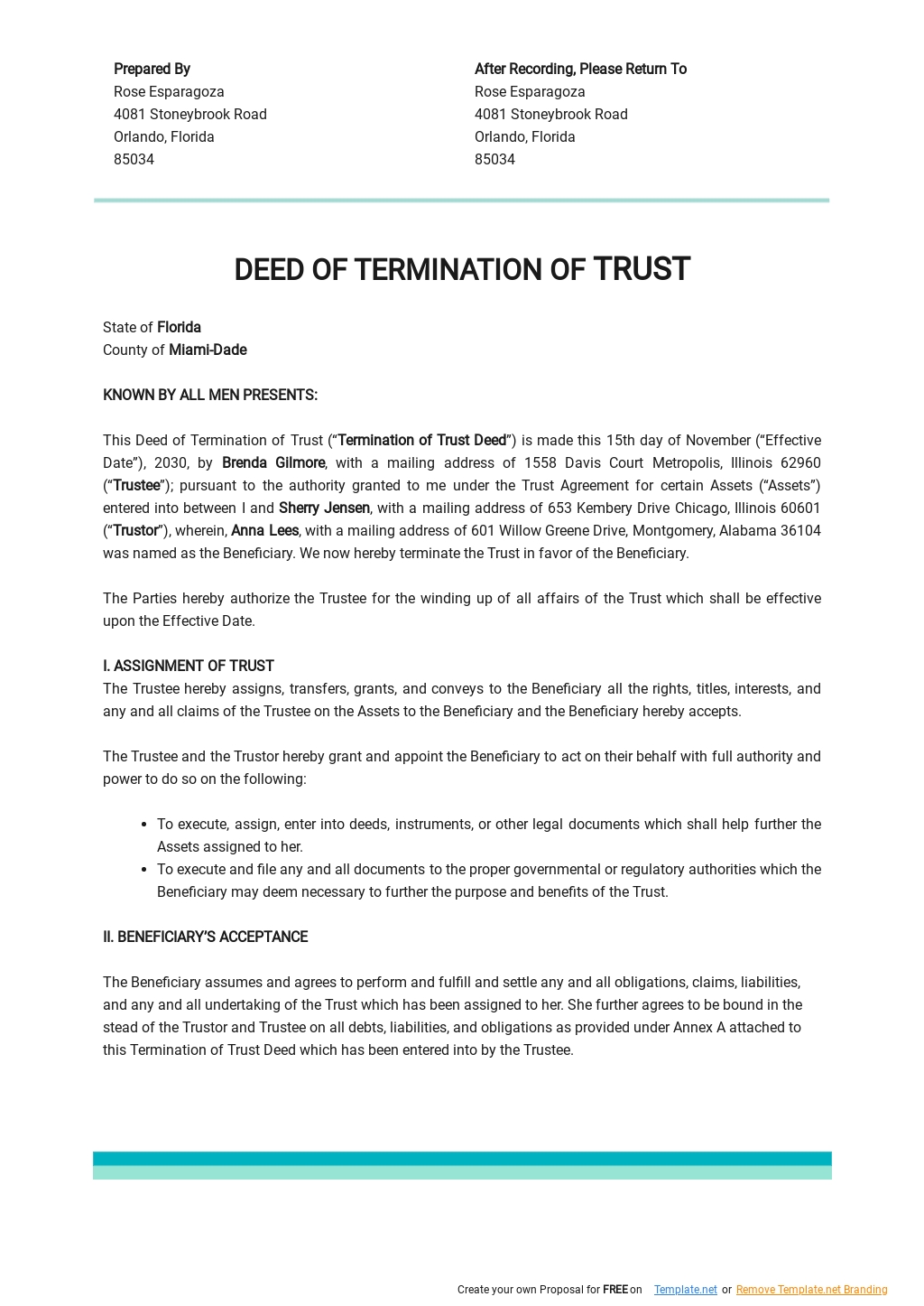 Deed Of Termination Of Trust Template Google Docs Word Apple Pages 