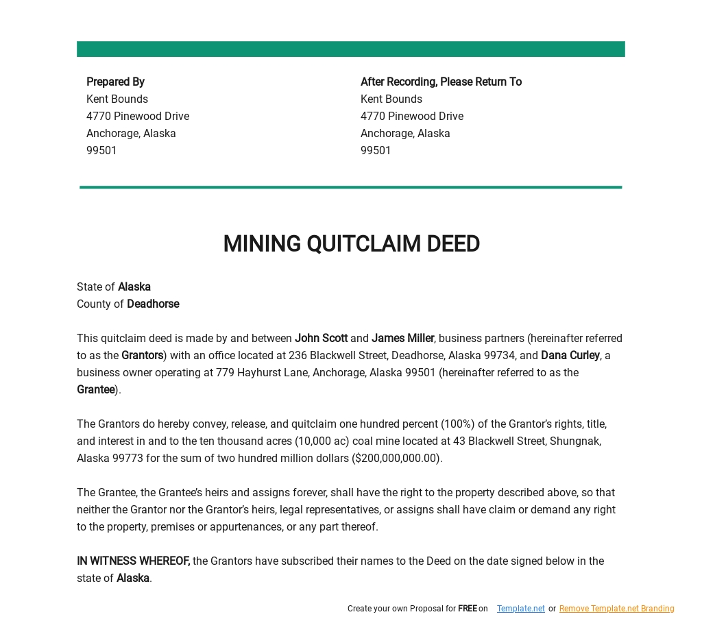 Mining Quitclaim Deed Template