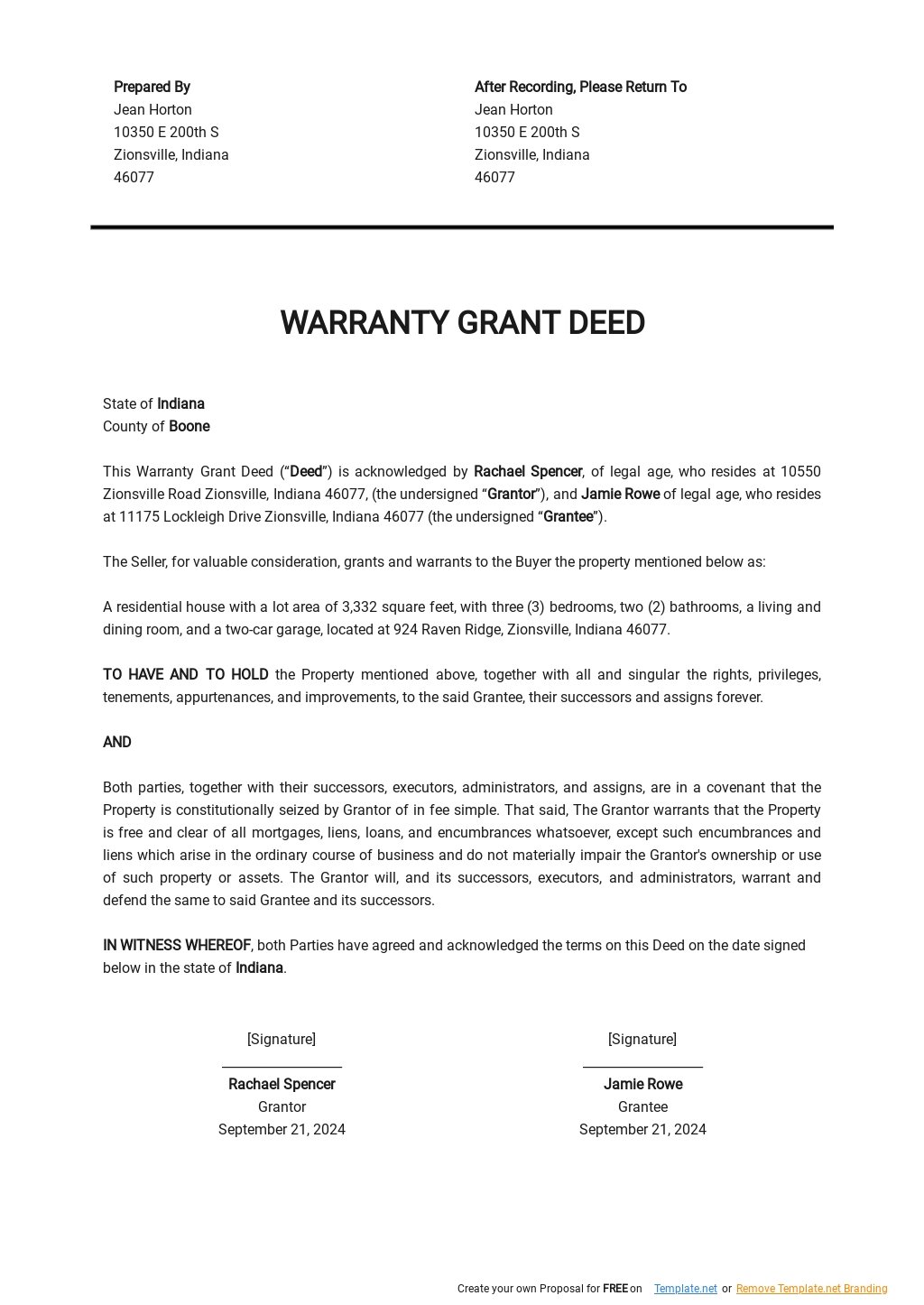 Warranty Grant Deed Template