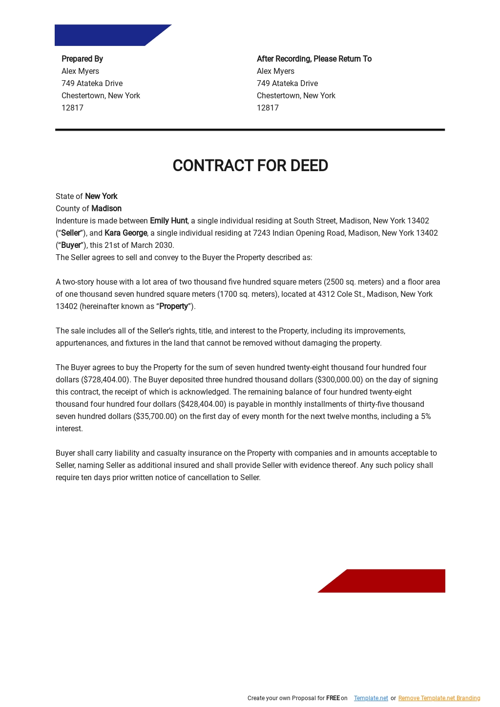 Contract For Deed Template