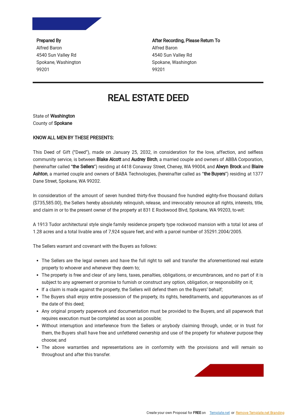 Real Estate Deed Template Google Docs Word Apple Pages Template