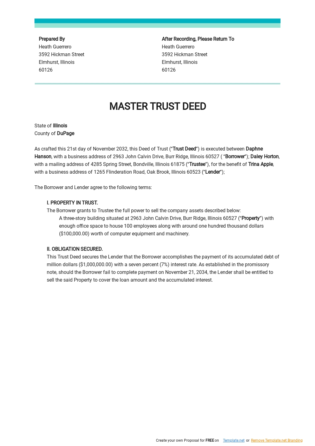 Master Trust Deed Template