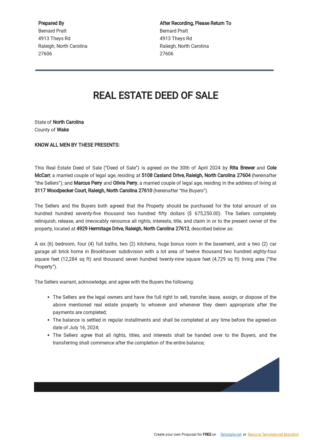 Real Estate Deed of Sale Template