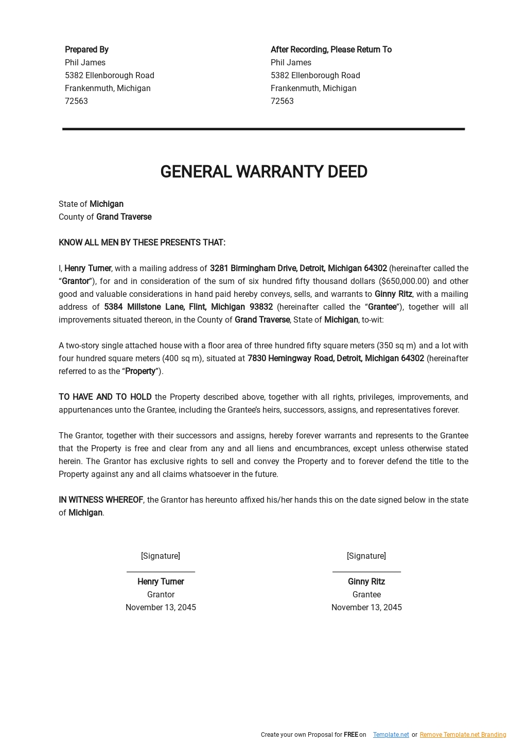 Editable General Warranty Deed Template 