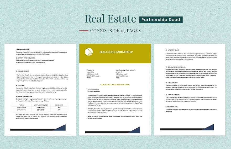 Real Estate Partnership Deed Template