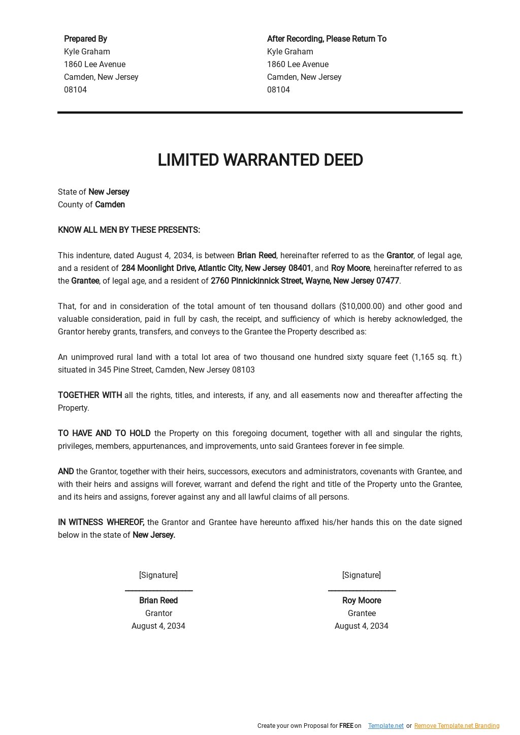 Limited Warranted Deed Template