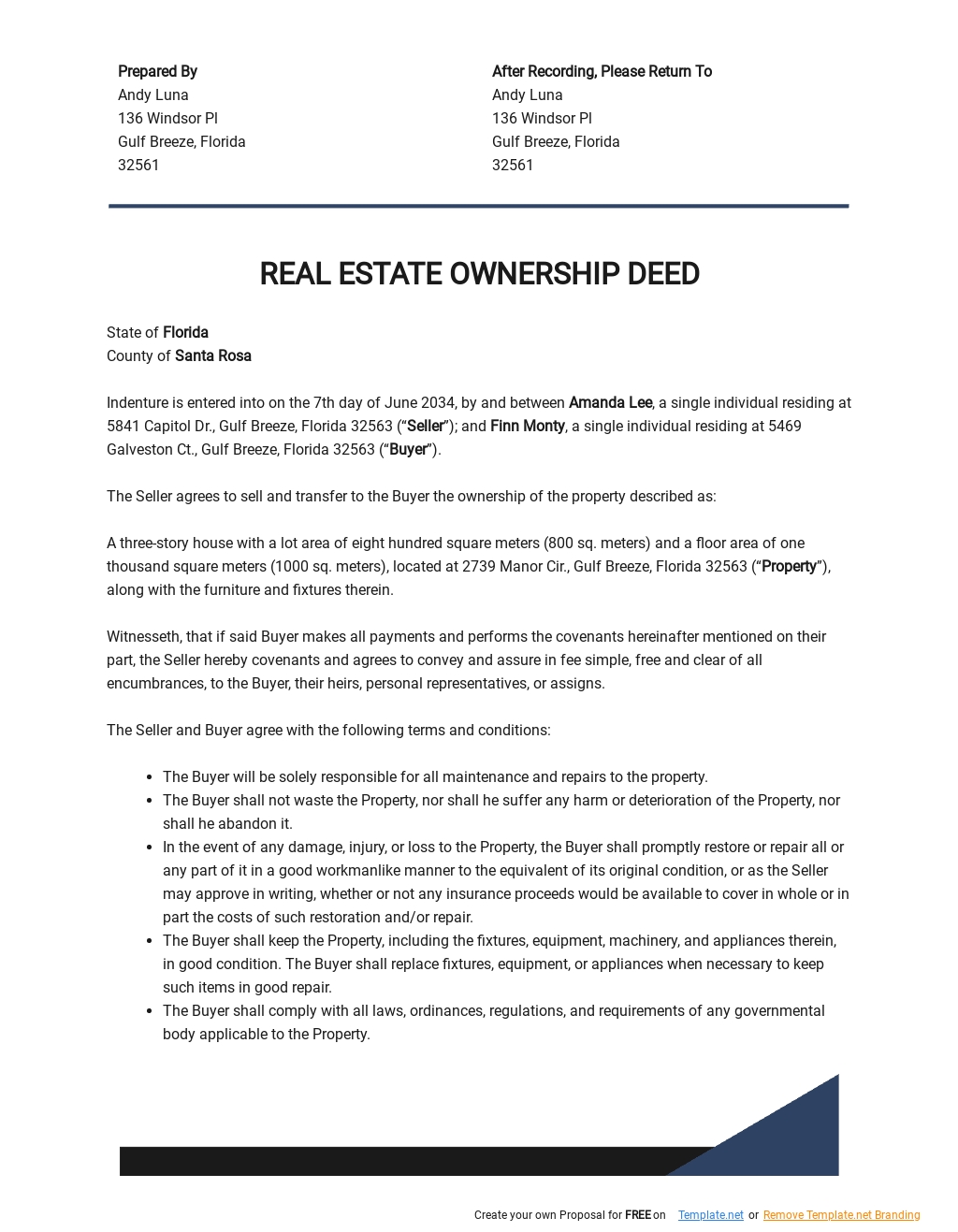 Real Estate Ownership Deed Template Google Docs Word Apple Pages