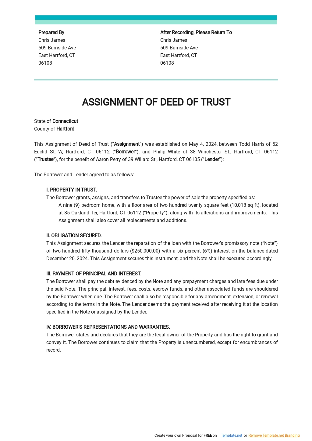 Assignment of Deed of Trust Template