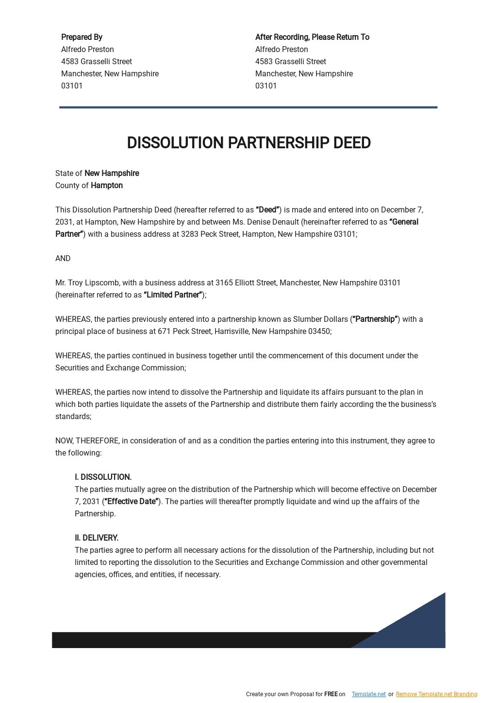 Dissolution Partnership Deed Template