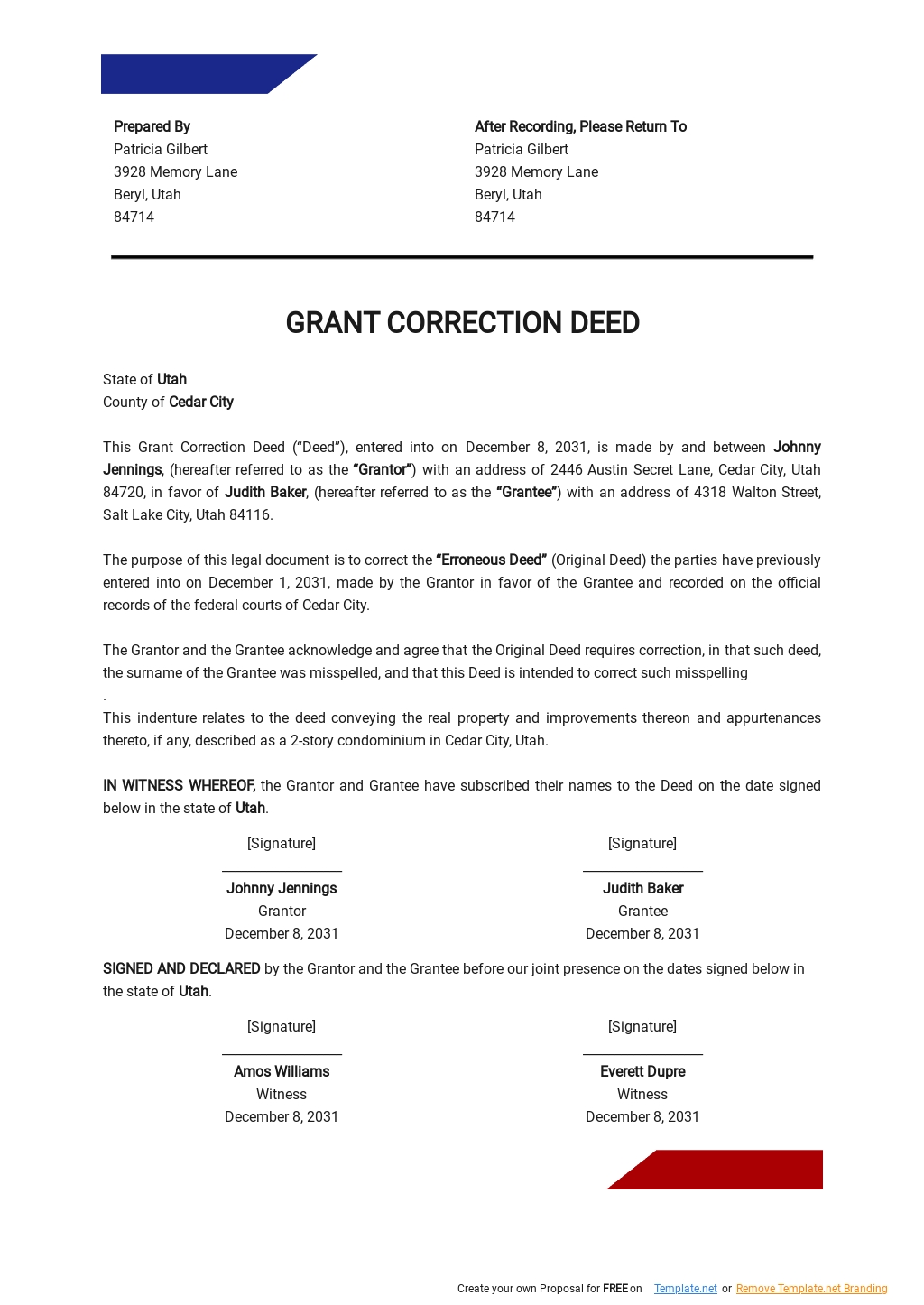 Grant Correction Deed Template