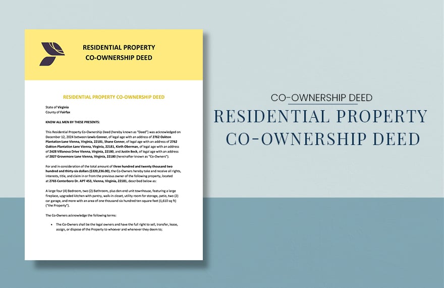 Residential Property Co-Ownership Deed Template