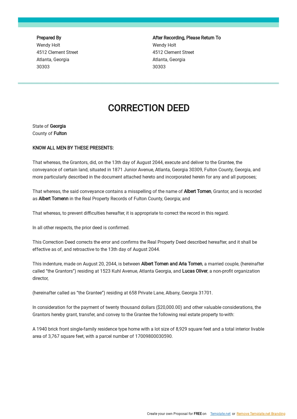 correction deed template