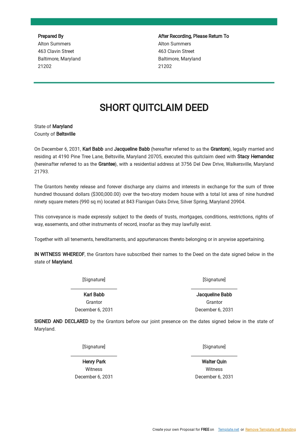 short quitclaim deed template